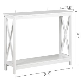 SEGAWE 39'' White Console Table 2-Tier Sofa Entryway Table X-shaped with Shelf Indoor