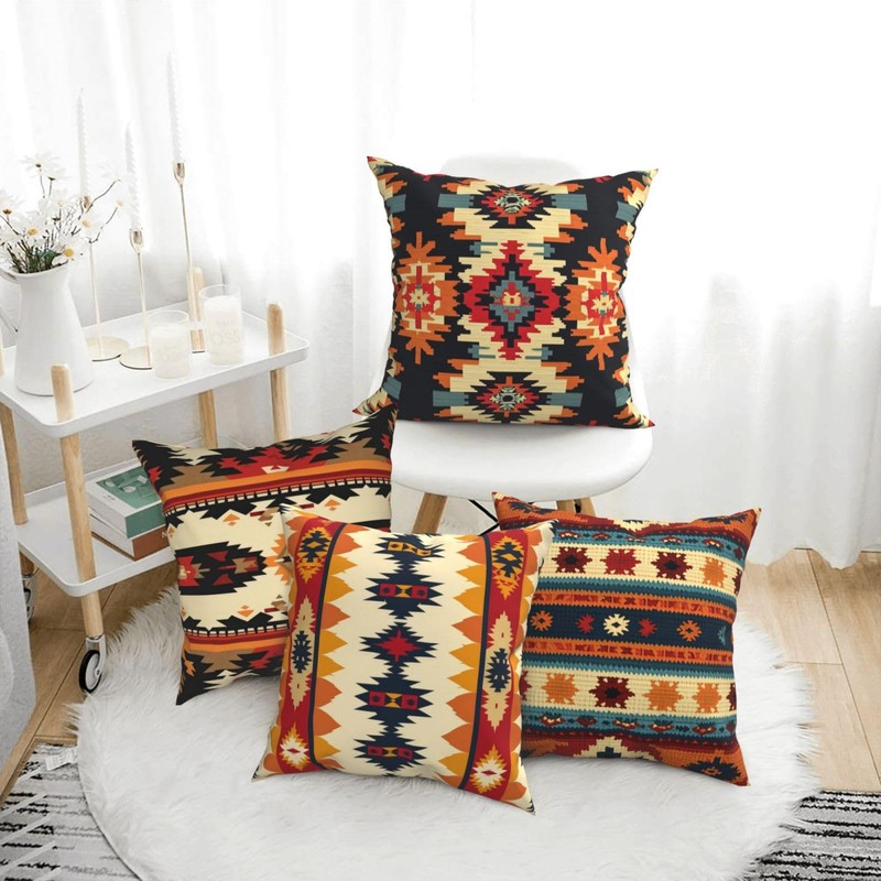 HOSTECCO Tribal Cushion Covers 45x45 cm Set of 4 Aztec
