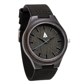 Treehut Ebony Wooden Watches for Men,Japanese Quartz Movement, Stylish Exotic Wrist Watch with Black Leather Straps, Watch Made from Wood, Relojes para Hombre