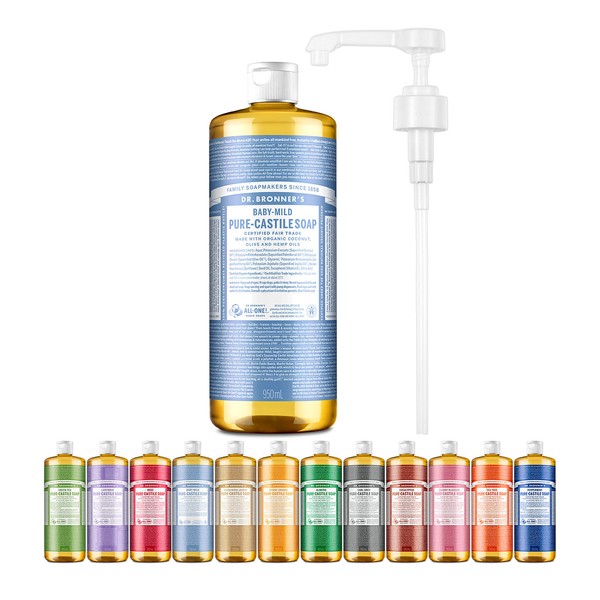 Dr. Bronner&#39;s Pure Castile Soap 950ml + exclusive pump, choose