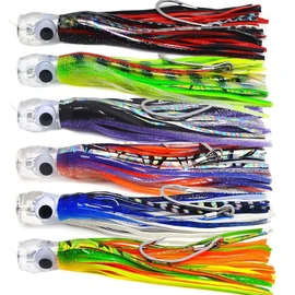 Kmucutie Set of 6 pcs 9 inch trolling Lure Marlin Tuna Dolphin Shark Big Game deep sea Fishing Lures Included Mesh Bag (9 INCH)