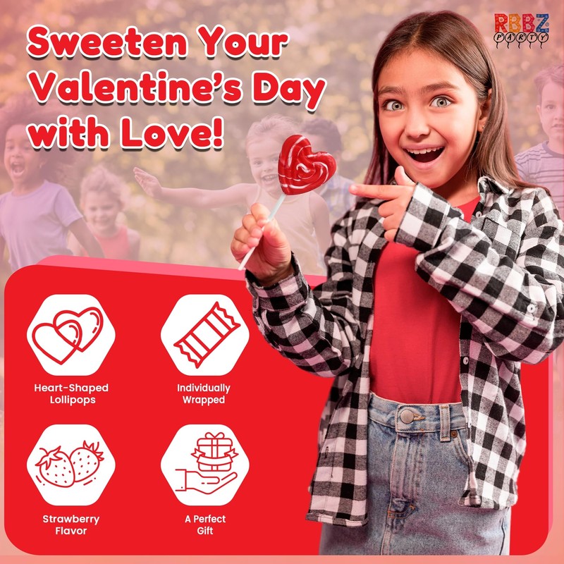 Red Heart Swirl Lollipops - 24 Candy Suckers Individually Wrapped