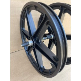 Unbranded 20" Bicycle Plastic Black Mag Wheels 6 Spoke Set for GT Dyno BMX Old School Rims - chrome freewheel