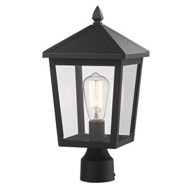 zeyu Outdoor Post Light, 16 Inch Exterior Pole Light Pillar Lantern with Clear Glass Shade and Black Finish, 20076P
