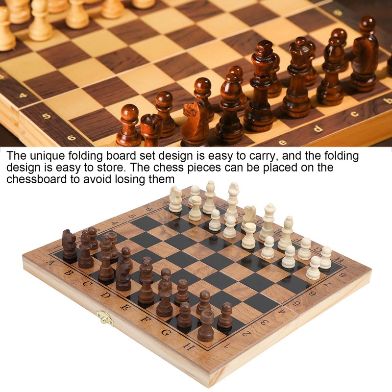 3 in 1 MultiFunctional Folding Wooden Chess Checkers Board Game