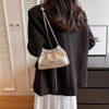 HARGIO Silver Bag Shoulder Drawstring Cinch Bag Small Mini Crossbody