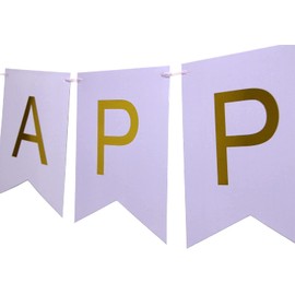 Happy Birthday Banner Purple Lilac Pastel Bunting Girls Women with Shimmering Gold Foil Letters Party Decorations