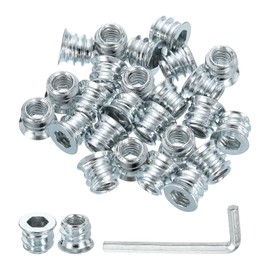 sourcing map 50 Pcs Threaded Insert for Wood, 1/4" - 20 Carbon Steel Threaded Studs Hex Socket Drive Nut Inserts Screw in Nut Fastener Connector with Hex Wrench 10mm Length for Home, Silver