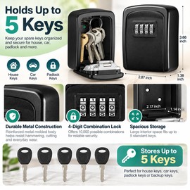 4-Digit Combination Key Lock Box for Outdoor Key Storage – Aluminum Alloy Wall-Mounted Key Safe for Home & Rentals