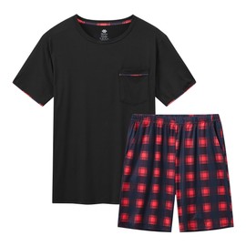 MoFiz Men's Pajamas Set Sleepwear Sleep Top & Bottom 2 Pieces Set Lightweight Soft Mens Pjs Lounge Set with Pockets