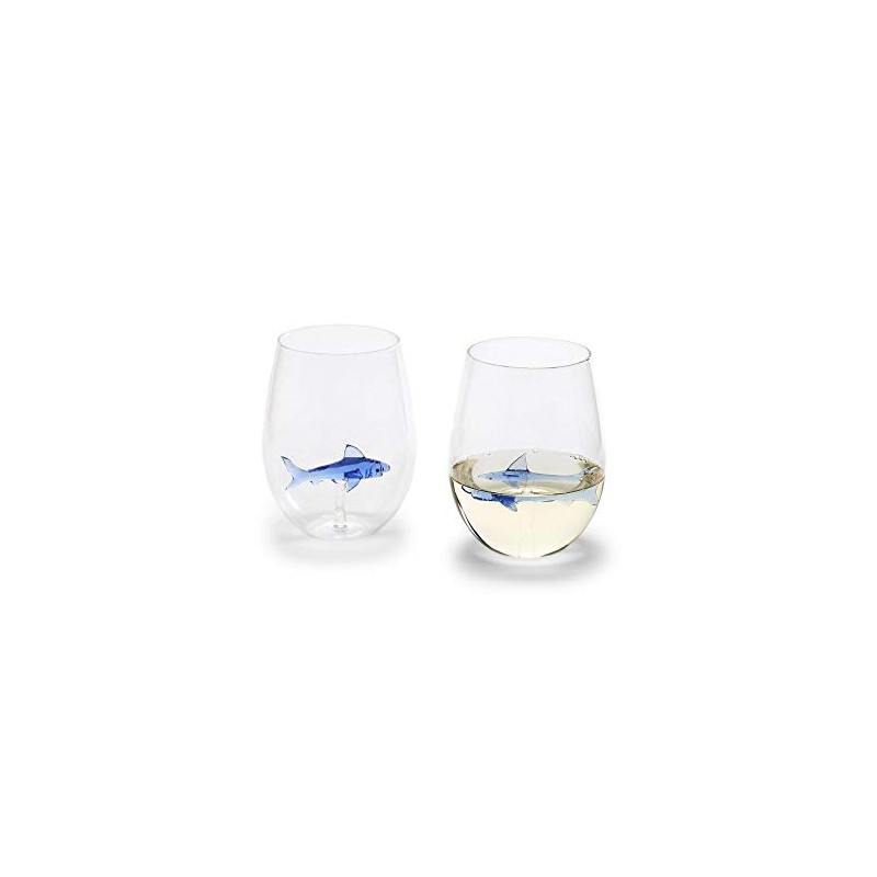 Two's Company Great White Shark Stemless Wine Glass - Funny