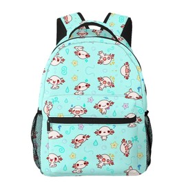 HKHEHOP Axolotl Kawaii Cute Backpack For School Laptop Bags Bookbag Big Casual Daypack For Student Girls Boys Kids Teens Travel Sports Work