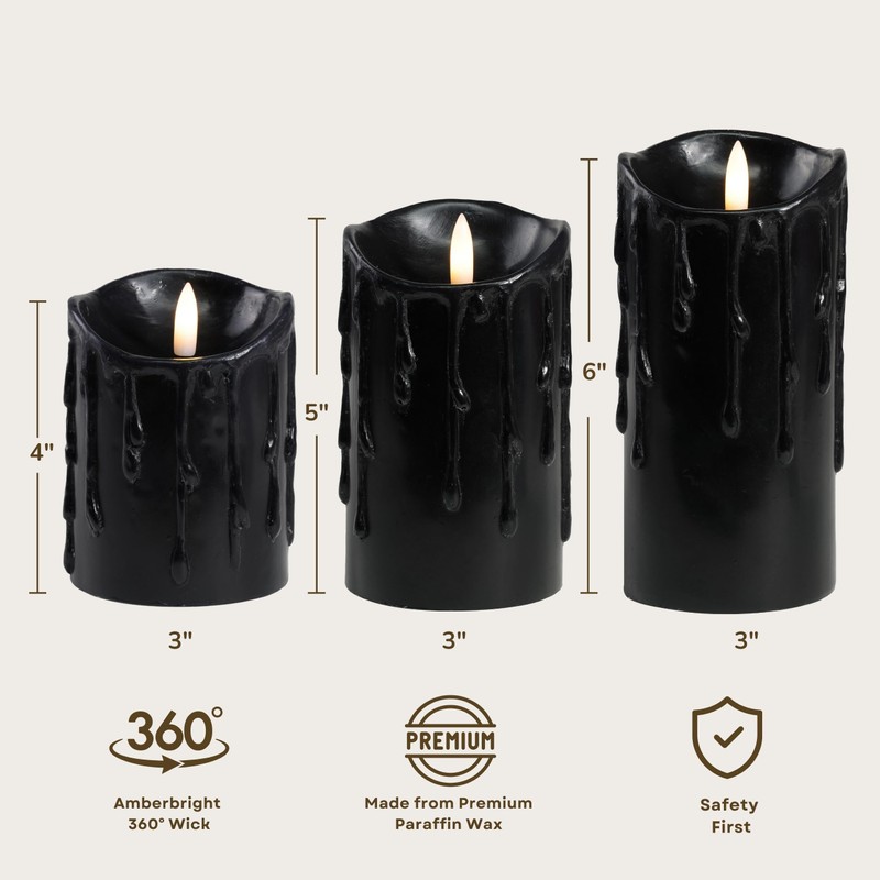 LumiPur Essentials Natural Glow Flameless Flickering Wax Pillar 3 Pack