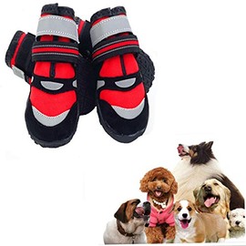 VICTORIE Dog Shoes, Paw Protection, Rain Protection, Dog Boots, Waterproof for Pets, Small, Medium and Large Dogs, 4 Pieces, Red, M