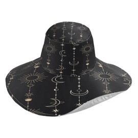 Wide Brim Sun Hat Women Sun Beach Visor Cap UV Protection Sun Moon Stars Witch for Sports Beach Golf Hiking Multi