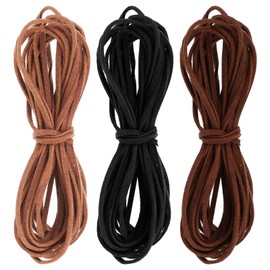 Piriuuo 3 Rolls Leather Cord, 10 m x 3 mm Flat Leather Cord Faux Suede Cord for DIY Crafts, Lanyards, Bracelets, Necklaces, Shoelaces, Gift Wrapping (Khaki, Brown, Black)