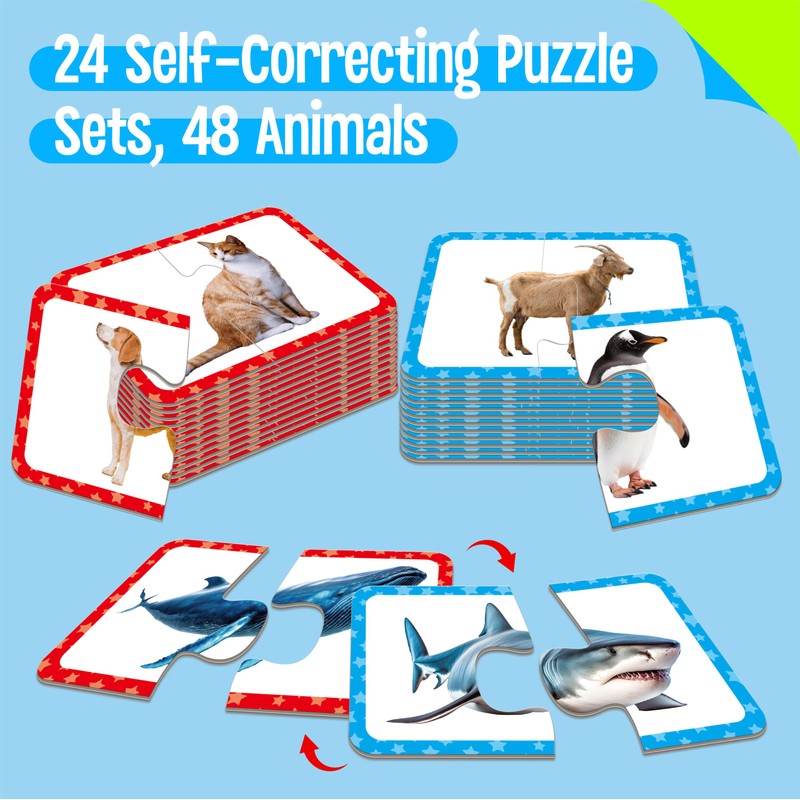 48 Animal Matching Puzzles with Error-Correction, Self-Correcting Puzzle Match Game