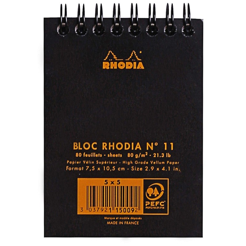 RHODIA 115009C - Spiral Notebook (Full Bound) Black - A7