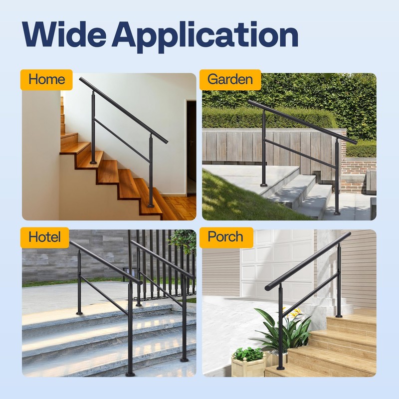 VIVOHOME 2-Pack Hand Rails for Outdoor Steps, Wrought Iron Railing,