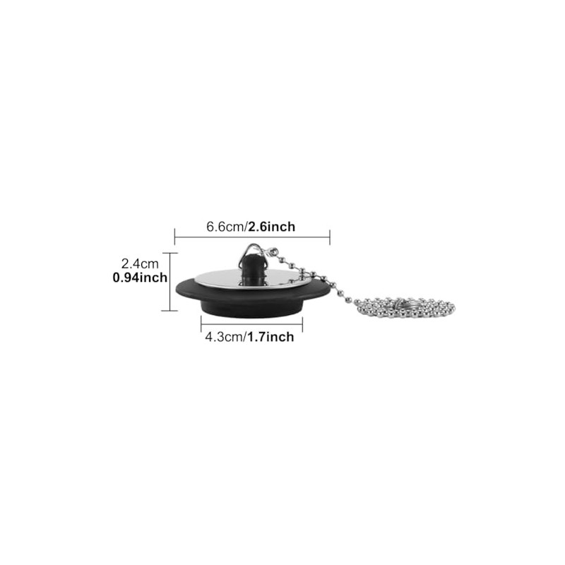 2-Pack Heavy-Duty Rubber Sink Plug with Chain | Universal Black