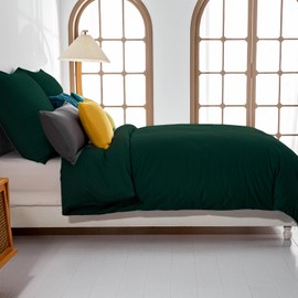 Soifox Dark Green Bed Linen 135 x 200 cm, Microfibre Bedding Sets, Non-Iron and Wrinkle-Free, with Zip, 1 Duvet Cover 135 x 200 cm + 1 Pillowcase 80 x 80 cm