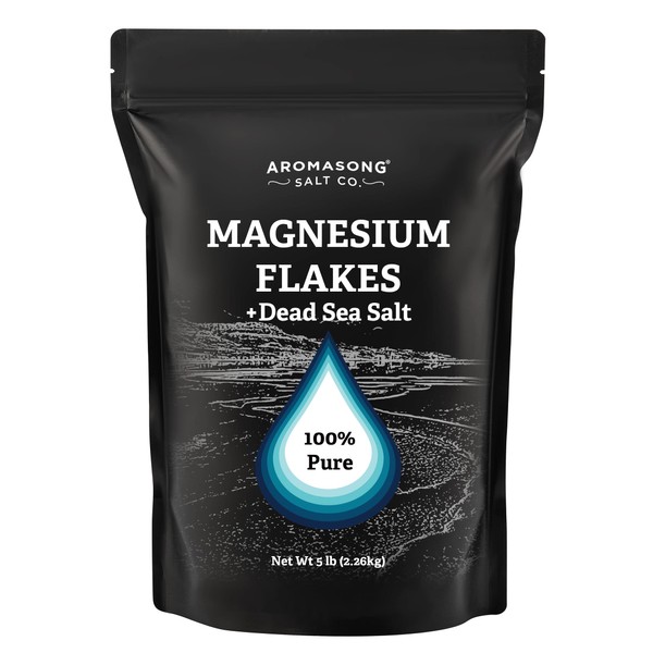 RAW Magnesium Flakes + Dead Sea Salts for Soaking 5 LB Resealable Pack - Muscle Relaxing Organic Bath Salts Magnesium Chloride Flakes, Mineral Soak for Stress Relief and Headaches