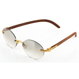 Retro Wood Buffs Vintage Style Gangster Rimless Clear Lens Oval Eye Glasses (Tinted-Clear/Cherry, 55)