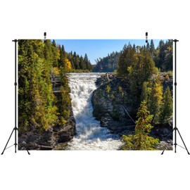 Loccor 9x6ft Fabric The Grand Sault Waterfall Backdrop Canyon Waterfall Mountain Trees Landscape Background Travel Portraits Photoshoot Studio Props
