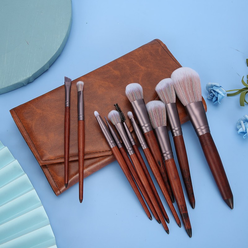 11pcs Artificial Fiber Brush Hair Wooden Handle Facial Makeup Brushes