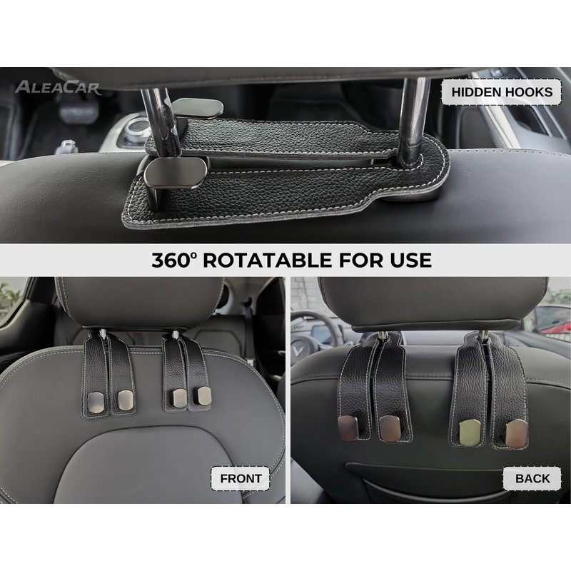 ALEACAR 2 Pack Car Hooks for Headrest, Car Seat Back