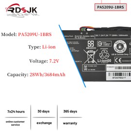 PA5209U-1BRS Laptop Battery for Toshiba Satellite L10-B003 L10W-B L10W-C L10T L10W L15W-B L15W-B1208X L15W-B1302 L15W-B1310 Radius 11 L10W-C L10W-C-10C L10W-C-10H Serie P000627450 WSTBBT050O 7.2V 28Wh