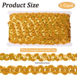 CABODYALS 11m Gold Sequin Trim Wavy Polyester Glitter Ribbon Flat Round Orange Bling Rolls Sequins Metallic Stripes Sequin Ribbons for Sewing Making Holiday Costumes DIY