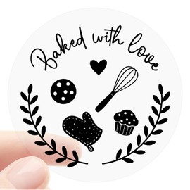 100 Pack Baked with Love Stickers, Clear Black Foil Bakery Labels for Homemade Baked Goods, Baking Stickers for Cookies, Bread, Cupcakes, Sourdough & Small Business Packaging, 1.6''