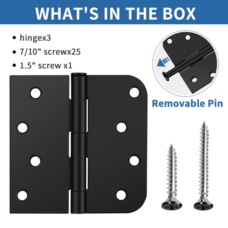 3 Pack Matte Black Door Hinges 4 Inch, Exterior Door