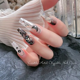 3D Nail Chain Charms - Metallic Chain Nail Charms - 6 Strips Gold Silver Nail Charms Accessories, Line Nail Charms for Nails Making DIY