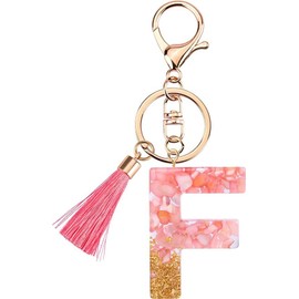 Rohans Pink and Gold Resin Alphabet Initial Letter Keychain, Bag Charm, Key Ring with Lobster Clasp (F)