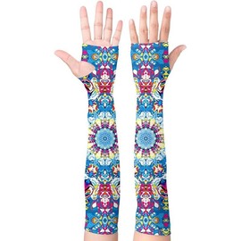 Garden Sleeves for Women Boho Gardening Sleeves with Thumb Holes UV Sun Protection Arm Sleeves for Women - Color: Blue