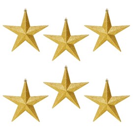 Shatterproof Christmas Stars 6 Pack 100mm Premier Christmas Tree Decoration, glitter Star Baubles (Gold 5993)