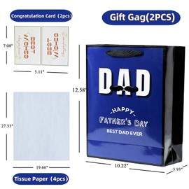 2 Pack 13" Large Father's Day Gift Bags with Tissue Paper, Reusable Paper Men Bags with Handles, Black Blue Gift Packaging for Fathers,Best Dad Father's Day Gifts (with Cards) for Dads