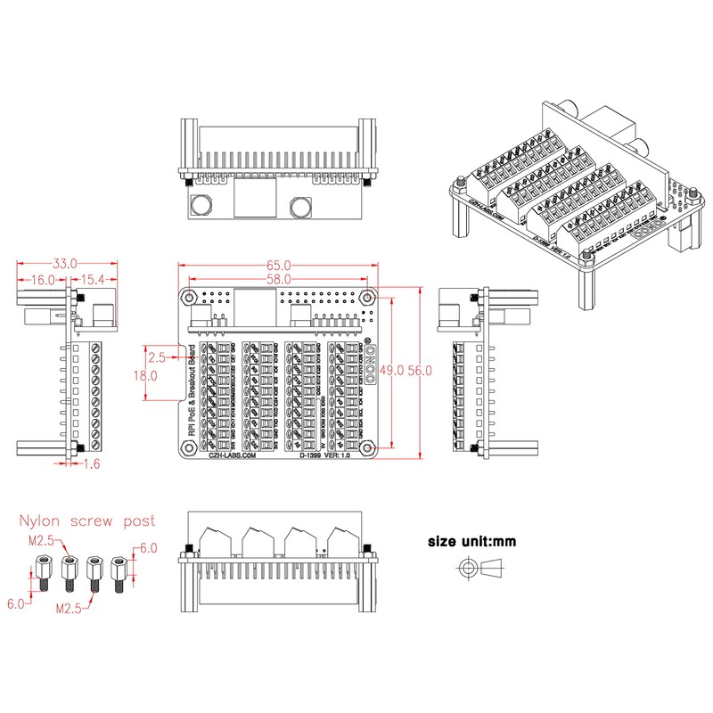 RPi PoE & Terminal Block GPIO Breakout Board Module for