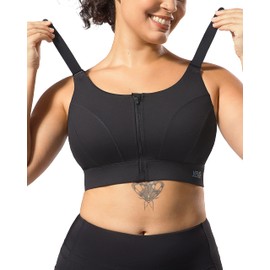 VFUS High Impact Adjustable Sports Bras for Women Zip Front Full Coverage Sports Bra Racerback Workout Bras (XX-Large,Black)