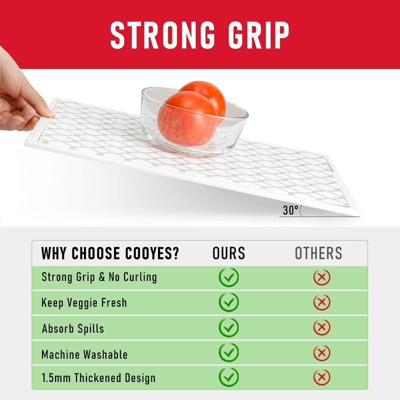 Cooyes Non Slip Refrigerator Liners, 2-in-1 Fridge Mats and Fresh-Keeping