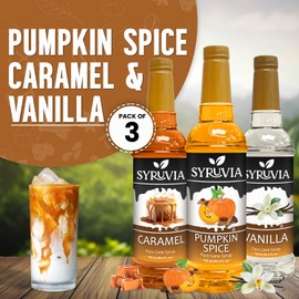 Syruvia Holiday Syrup Variety Pack - Pumpkin Spice, Caramel, & Vanilla - 25.4oz - 3-Flavor Holiday Gift Set, Gluten-Free, Kosher (3-Pack)