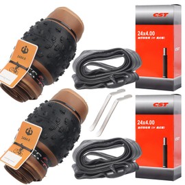 CooMeng 2 Pack 20x4.0 24x4.0 26x4.0 Inch Fat Bike Tires Replacement Set – Heavy Duty Folding Electric Bicycle Tires with Bonus Tubes and Levers for Wide Mountain and Snow Adventures