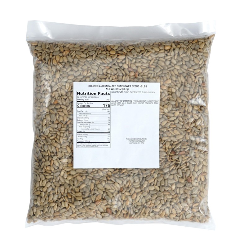 Sunflower Seeds Roasted and Unsalted, 2 Pound Bag, Sunflower Seeds