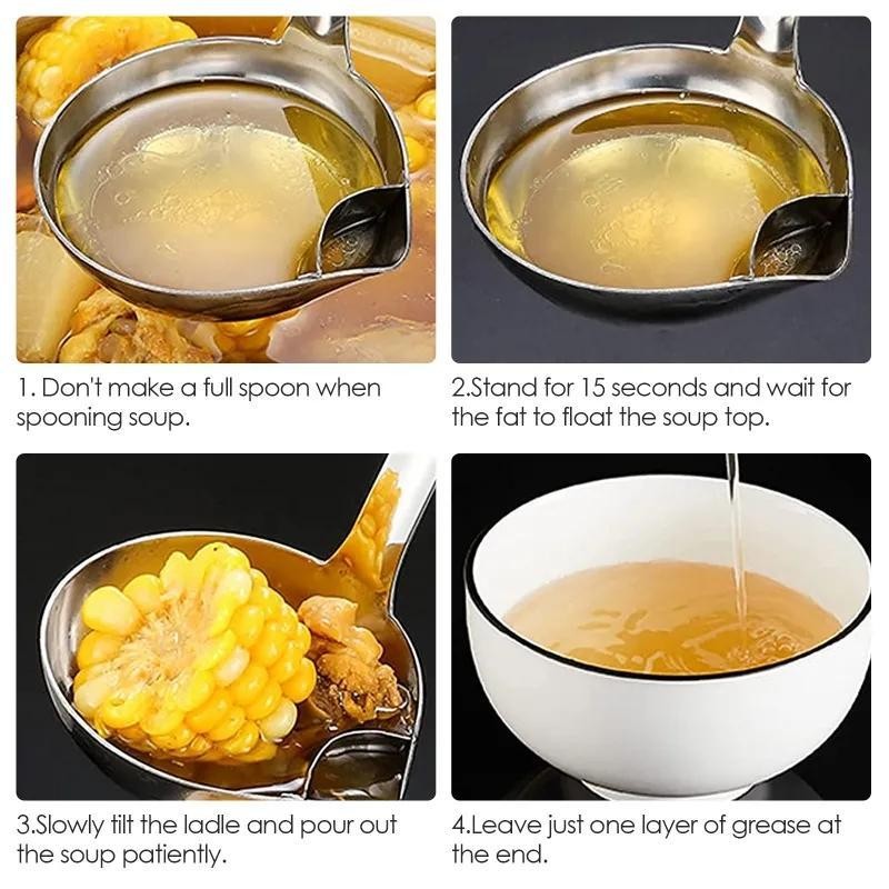 Oil Separating Stainless Steel Soup Ladle, 1 Count Grease Trap