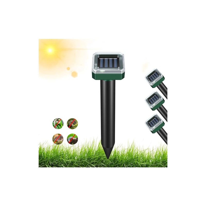 Mole Repellent for Lawns 4 Pack, Solar Powered Mole Repeller