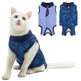BEAUTYZOO 2 Pack Cat Recovery Suit, Cat Onesie for Cats After Surgery Female Male, Kitten Spay Neuter Surgical Recovery Body Suit Cone of Shame Alternative, Anti Lick Pet Anxiety Vest, Blue S