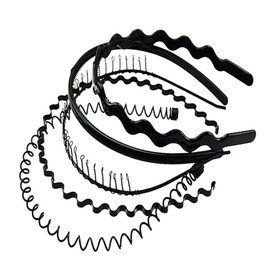 Baluue 5pcs Black Wavy Hair Hoop Non-slip Headbands for Women Girls Simple Hair Accessories Styles Each