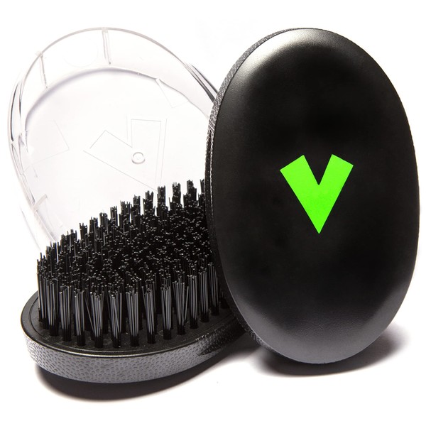 Veeta Superior Wave Brush - Palm Wave Brush for Men 360 with Protective Cover, 100% Synthetic Flex Bristles, Curved Wave Brush Designed to Deep & Define Wave Pattern (Soft)